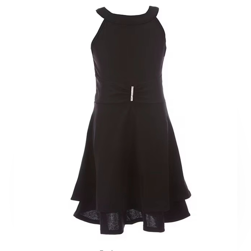 Beautiful Nicki Lee Black Round Neck Dress w Rhinestone Accent. Size 16. Classy